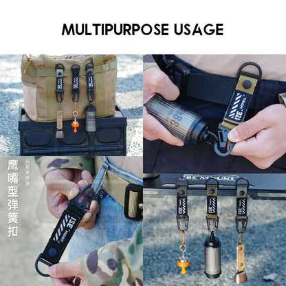 Tactical Keychain Nylon Canvas Men Belt Velcro Outdoor Camping Carabiner Key Hook Black Khaki Army Green