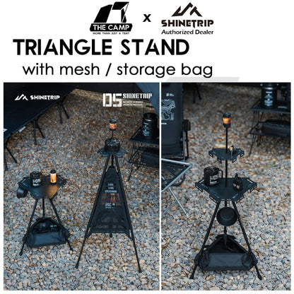 Shinetrip Triangle Stand Side Coffee Table Rack with Bag Mesh Adjustable Height Lamp Pole Outdoor Camping