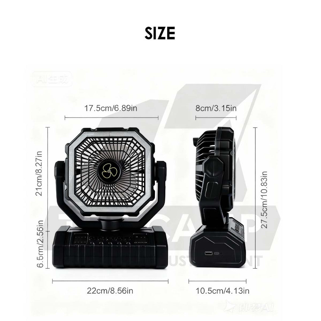 X11 Camping Fan 20000mah with Remote Control Portable Camping Rotate Oscillating Kipas with LED Light Hanging Desktop