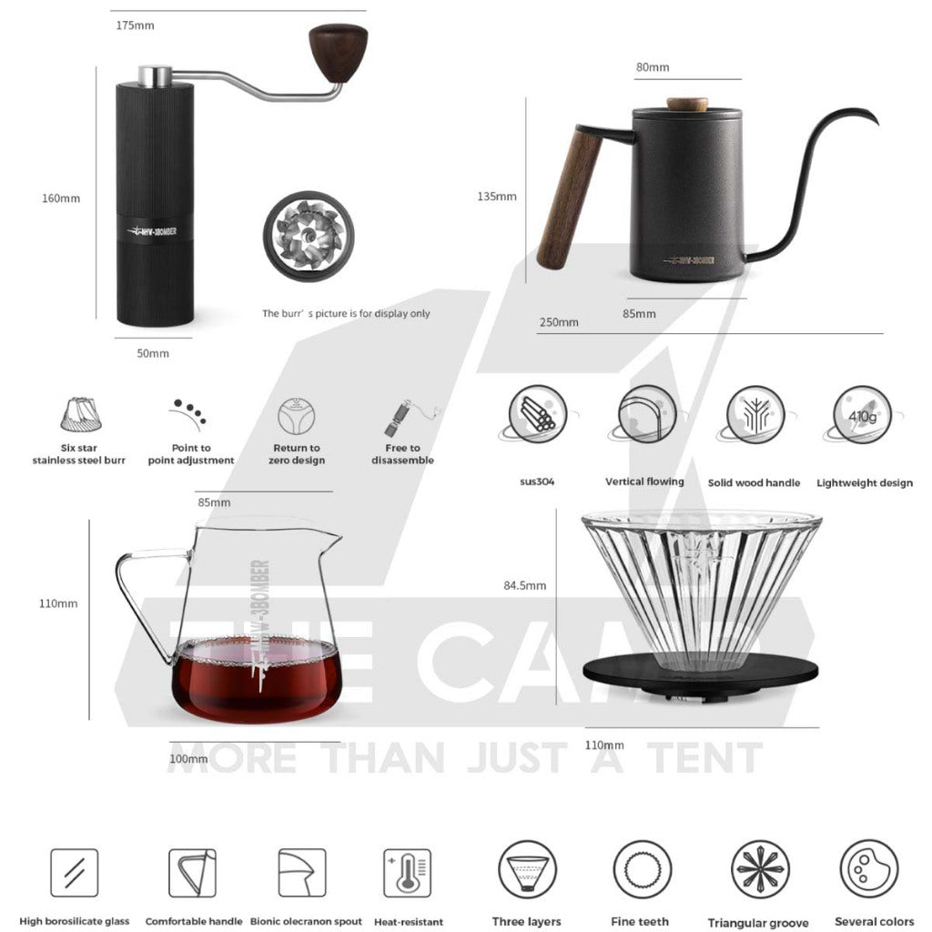 MHW-3BOMBER M1 Drip Coffee Gift Set Grinder Pour Over Set Coffee set 7 pcs Set Outdoor Camping CS5466