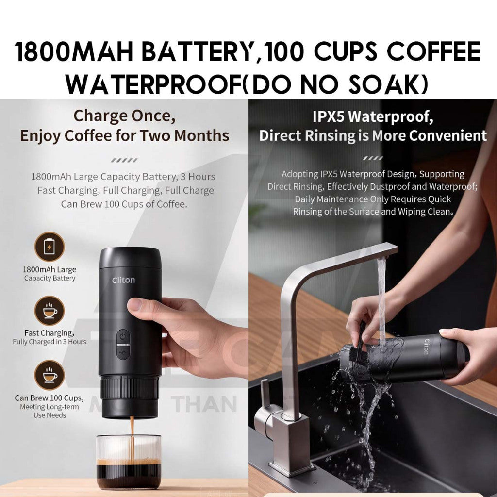 Cliton Expresso Coffee Maker Machine Set with Wood Stand Auto Grinder Capsule Ground Powder 2 in 1 20Bar CL-CFS27