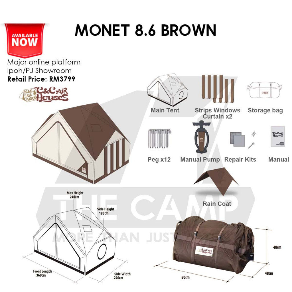 CC Monet 8.6 Inflatable Air Tent Retro Vintage Style Whimsical Outdoor Camping Pump Khemah Angin