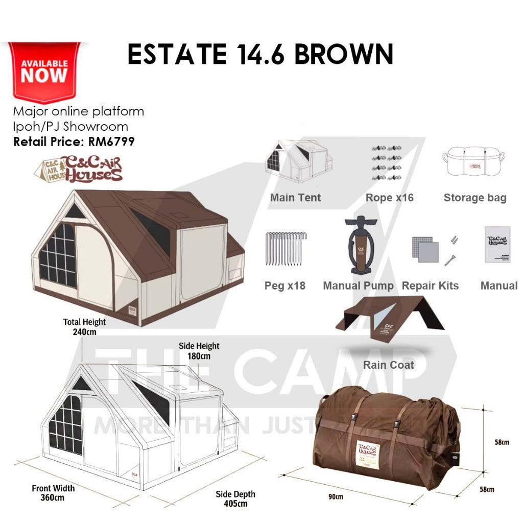 CC Estate 14.6 Inflatable Air Tent Inflatable Air Tent Retro Vintage Style Whimsical Outdoor Camping Pump Khemah Angin