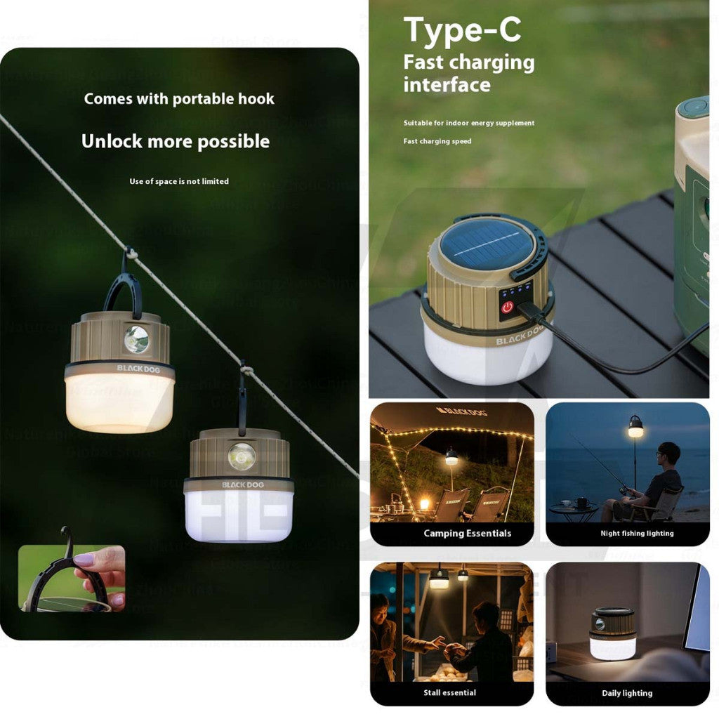 Blackdog Camping Light with Solar Charging Spot Light Flash Lamp Outdoor Camping Lantern Lampu CBD2550ZM031