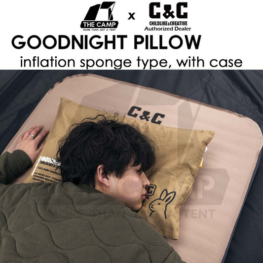 CC Goodnight Pillow 3D Sponge Auto Inflation with Case Dual Height Extra High Outdoor Camping Retro Vintage Style