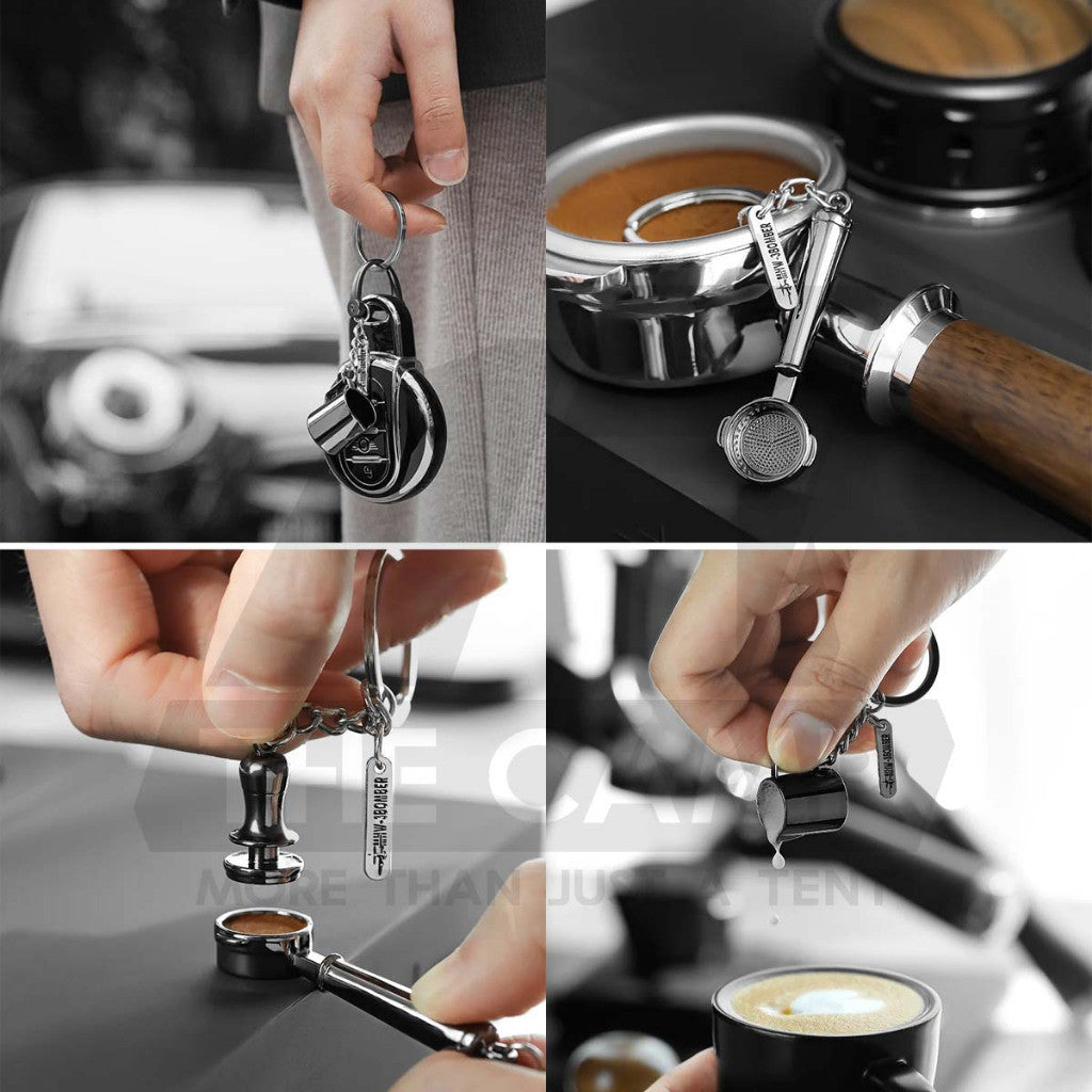 MHW-3BOMBER Keychain Coffee Accessories Milk Pitcher Espresso Tamper Mini Souvenir Key Chain