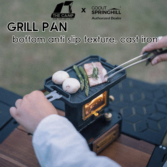 Goout Springhill Grill Pan Cast Iron Non-Stick with Handle Outdoor Camping Stove Frying Pan Food Clip