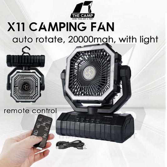 X11 Camping Fan 20000mah with Remote Control Portable Camping Rotate Oscillating Kipas with LED Light Hanging Desktop