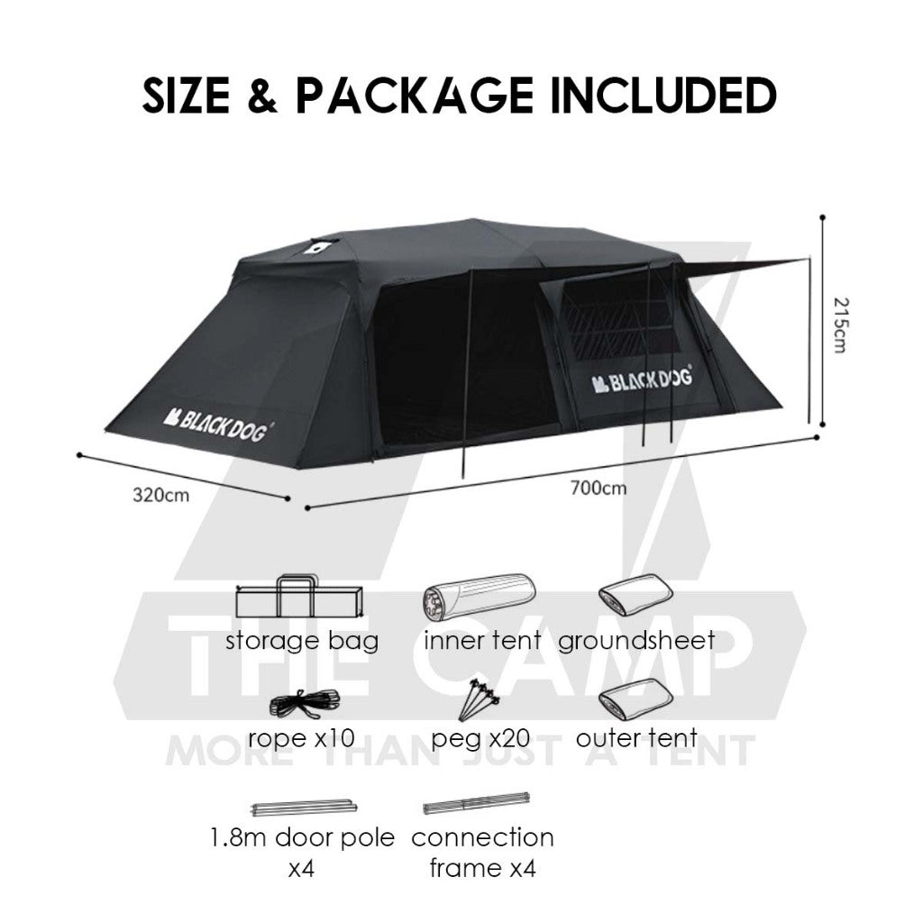 Blackdog SpaceX Auto Tent Starship Automatic Quick Open Extra Large 700x320cm Village Khemah Besar Hitam CBD2450WS051