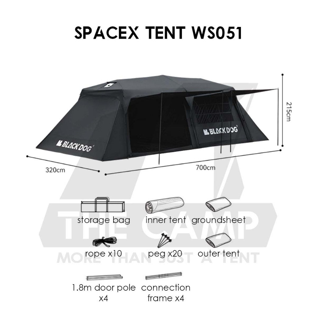 Blackdog SpaceX Auto Tent Starship Automatic Quick Open Extra Large 700x320cm Village Khemah Besar Hitam CBD2450WS051