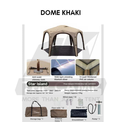 Vidalido Star Island Air Dome with Optional Door Cloth 2 in 1 Mesh Connector PU2000 Silver Coated Black Brown Khaki