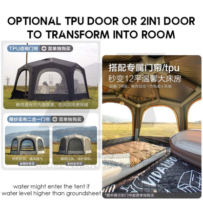 Vidalido Star Island Air Dome with Optional Door Cloth 2 in 1 Mesh Connector PU2000 Silver Coated Black Brown Khaki