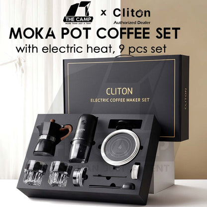 Cliton Moka Coffee Set with Electric Stove Heater Cup Filter Gift Box Italian Espresso Mocha Pot CL-CFS11