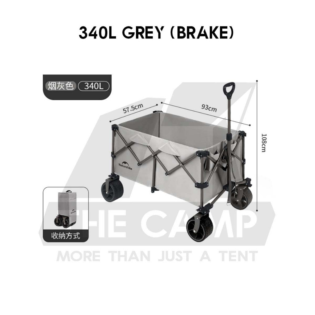 Naturehike JL Wagon Trolley Outdoor Camping Cart with Brake 10cm Thick Wheel 140L 280L 340L 385L 450L Black CNK2450JJ017