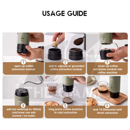 Cliton Espresso Coffee Maker Machine Set with Wood Stand Auto Grinder Capsule Ground Powder 2 in 1 20Bar