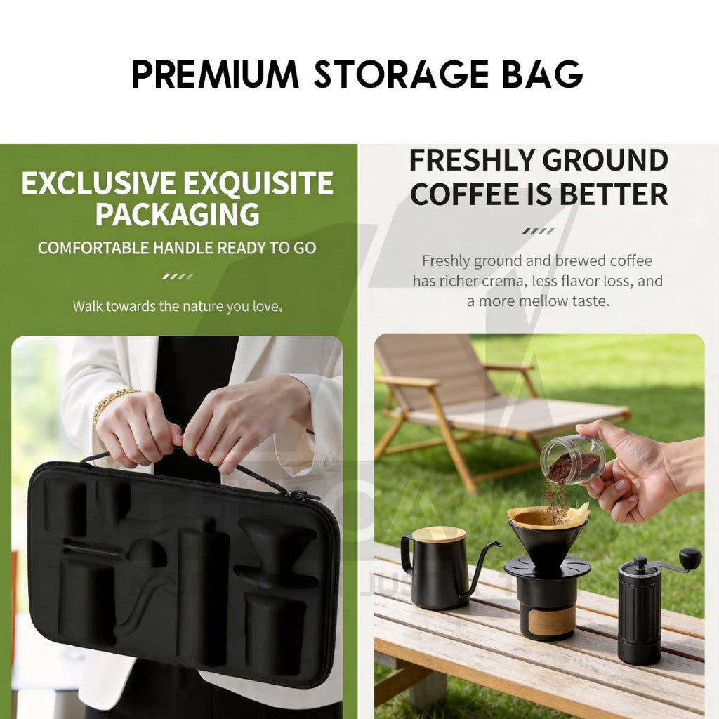 Cliton Outdoor Pour Over Coffee Set 7pcs Gift Set Drip Coffee Maker Dripper Set Barista Grinder Kettle CL-CFS23