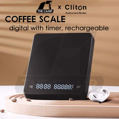 Cliton Coffee Scale Rechargeable Battery Kitchen Scale Digital Electronic Weight with Auto Timer Barista CL-KFC01