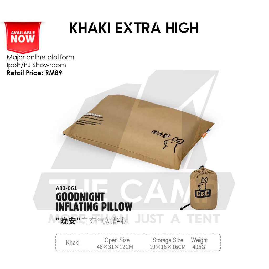 CC Goodnight Pillow 3D Sponge Auto Inflation with Case Dual Height Extra High Outdoor Camping Retro Vintage Style