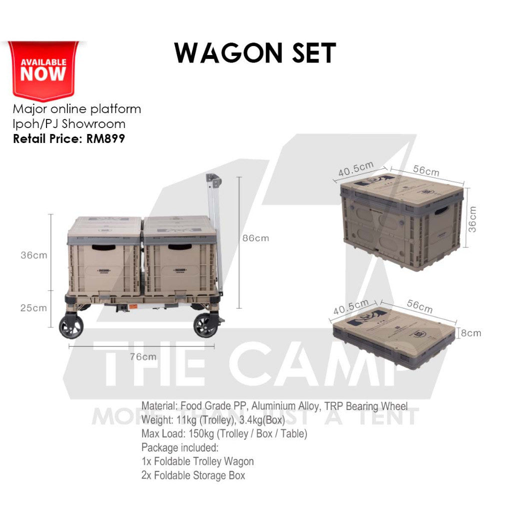 Camping Dog 3 in 1 Wagon Trolley Table Storage Box with Side Expansion 150kg Max Load Adjustable Table