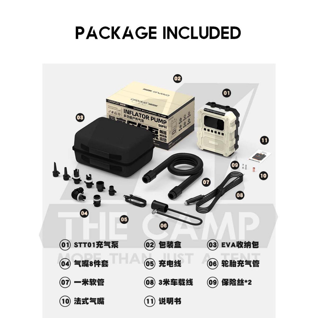Campum STT01 Air Pump for Air Tent Inflate Deflate SUP Board Air Bed 60PSI 15600mah Portable Electric Car Plug