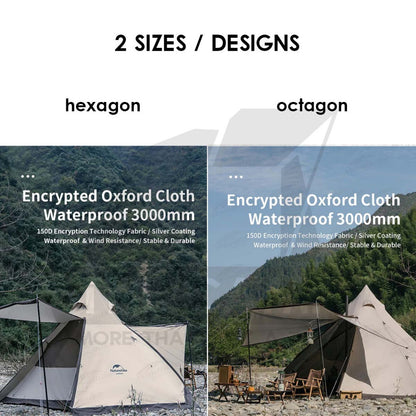 Naturehike Ranch Pyramid Teepee Tent Hexagon Octagon Outdoor Camping Free Groundsheet PU3000 Khemah NH20ZP013 NH20ZP014