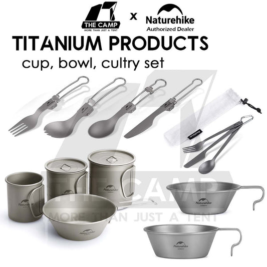 Naturehike Titanium Series Product Cup Bowl Cutlery Set Spork Fork Spoon Knife Cookware Utensil Camping Mobi Garden