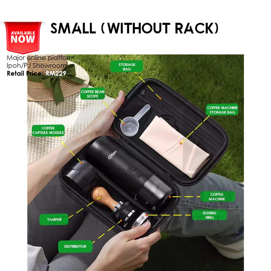 Cliton Expresso Coffee Maker Machine Outdoor Portable Set with Storage Bag Capsule Ground Powder 2 in 1 20Bar CL-CFS32