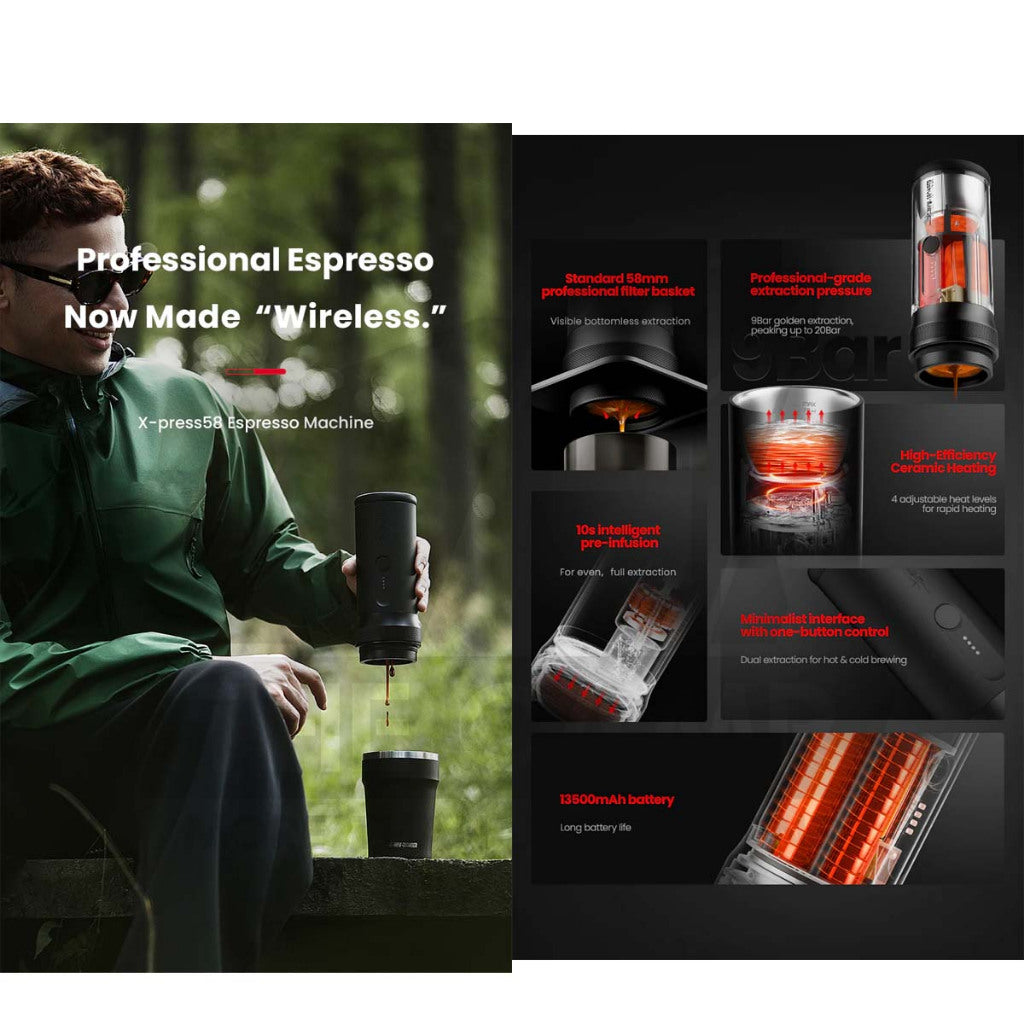 MHW-3BOMBER X-press58 Portable Coffee Machine 58mm Professional Outdoor Camping Espresso Machine CM6954
