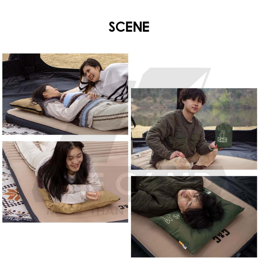 CC Goodnight Pillow 3D Sponge Auto Inflation with Case Dual Height Extra High Outdoor Camping Retro Vintage Style