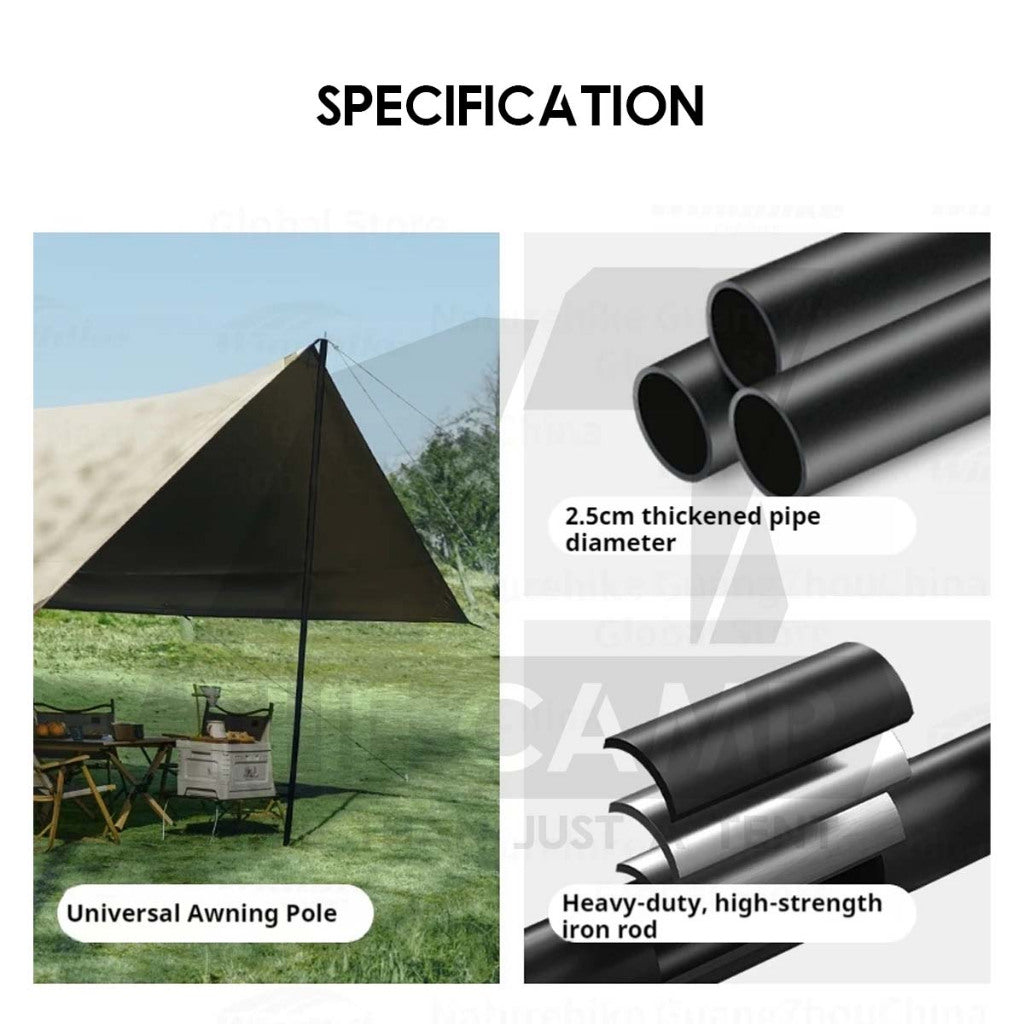 Naturehike Flysheet Pole 2pcs Set Camping Outdoors Tarp Door Tent Poles 1.7m 1.9m 2.1m 2.4m Awning Tiang CNK2550PJ010