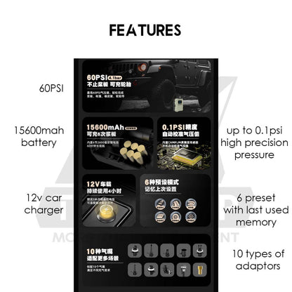 Campum STT01 Air Pump for Air Tent Inflate Deflate SUP Board Air Bed 60PSI 15600mah Portable Electric Car Plug