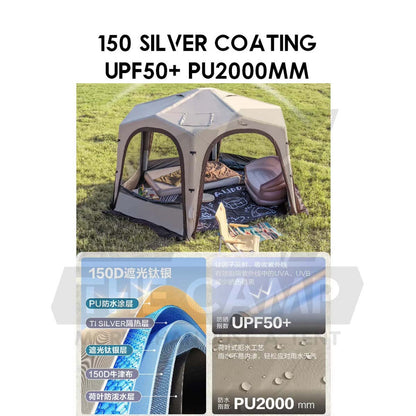 Vidalido Star Island Air Dome with Optional Door Cloth 2 in 1 Mesh Connector PU2000 Silver Coated Black Brown Khaki