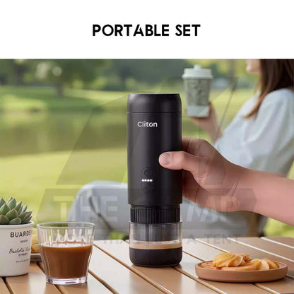 Cliton Expresso Coffee Maker Machine Outdoor Portable Set with Storage Bag Capsule Ground Powder 2 in 1 20Bar CL-CFS32