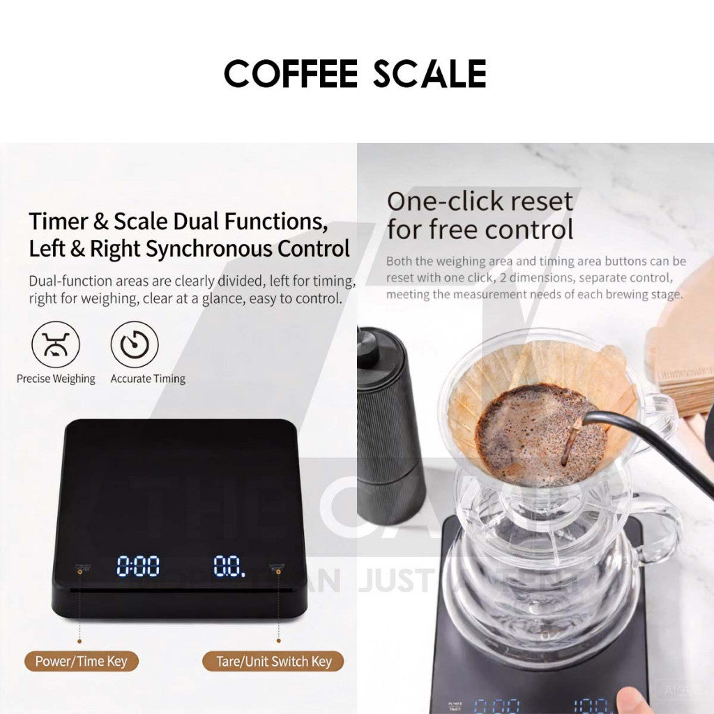 Cliton Coffee Scale Rechargeable Battery Kitchen Scale Digital Electronic Weight with Auto Timer Barista CL-KFC01