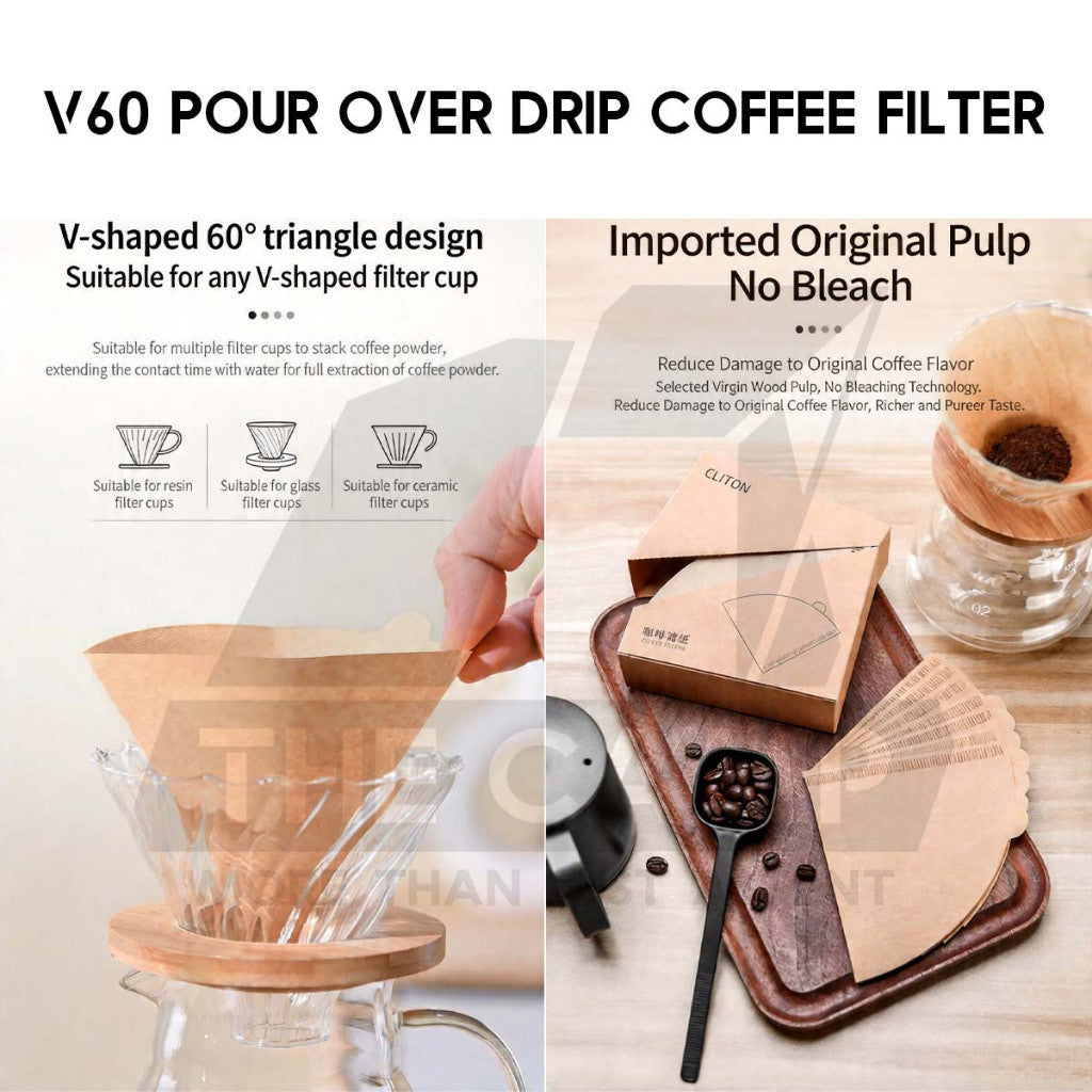 Cliton Coffee Filter Paper V60 Pour Over / 51mm Round Filter for Coffee Machine
