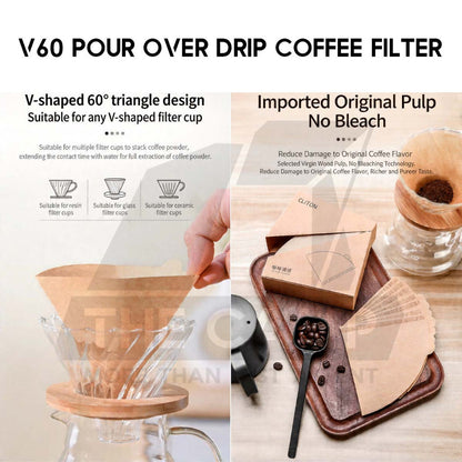 Cliton Coffee Filter Paper V60 Pour Over / 51mm Round Filter for Coffee Machine