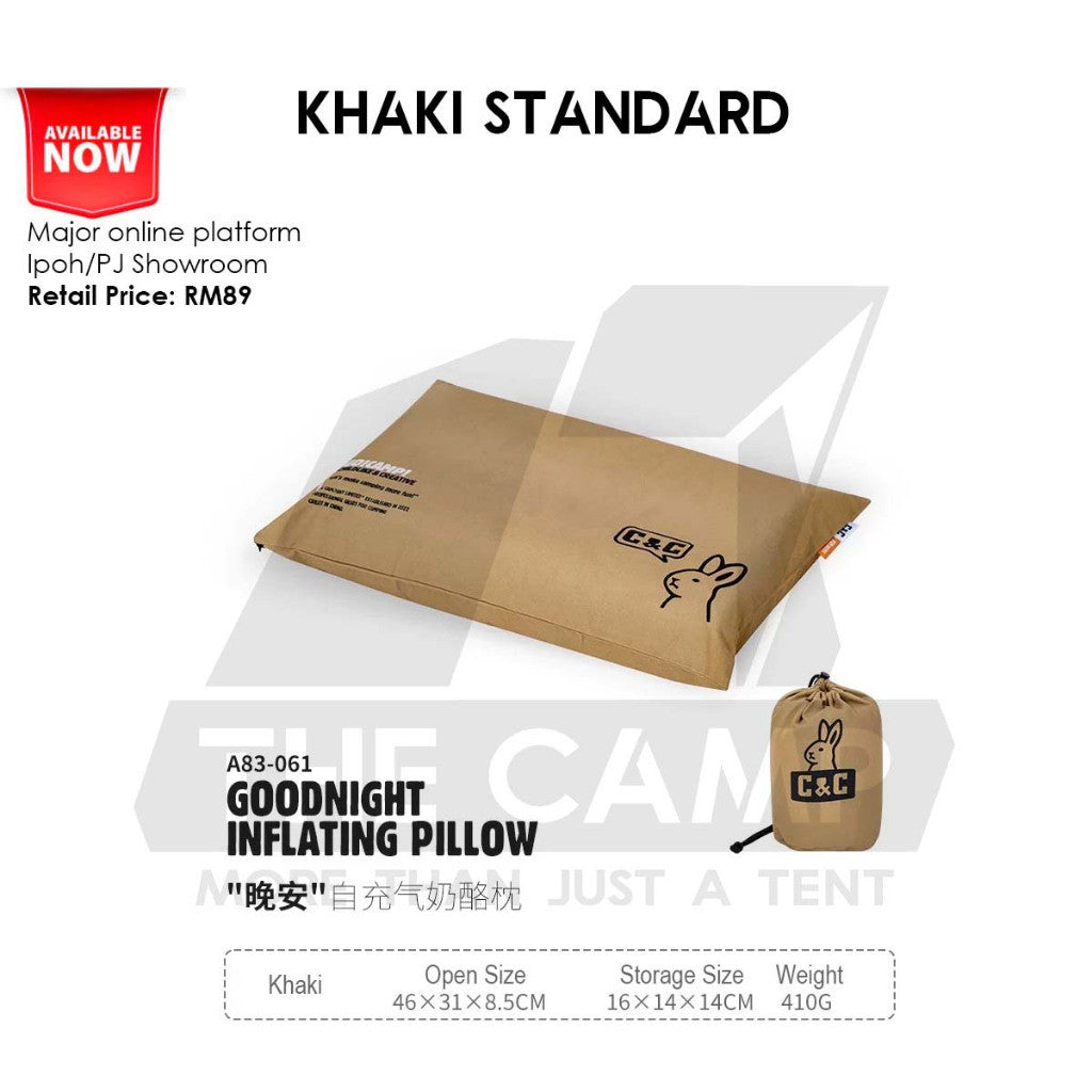 CC Goodnight Pillow 3D Sponge Auto Inflation with Case Dual Height Extra High Outdoor Camping Retro Vintage Style