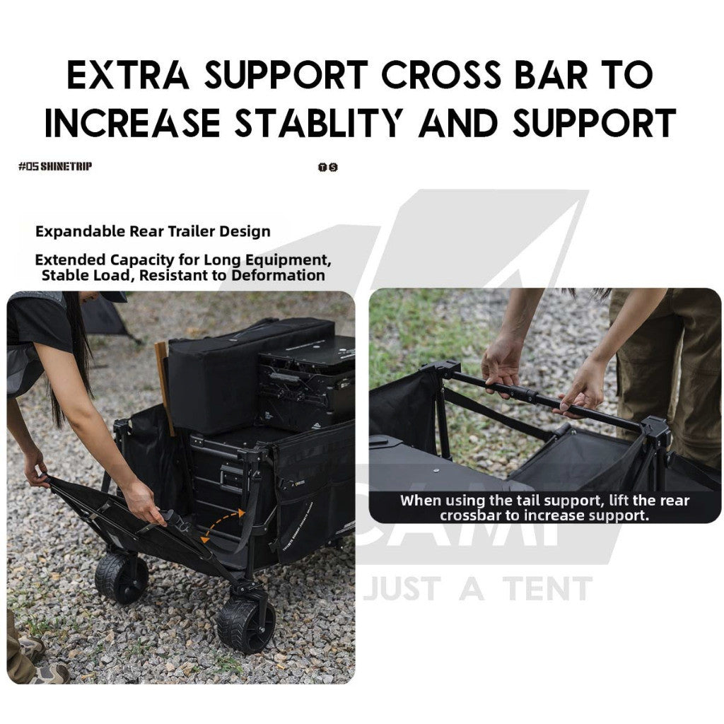 Shinetrip Wagon All Terrain Trolley Cart Expandable Thickwheel with Brake Side Pocket Detachable Wheel A605