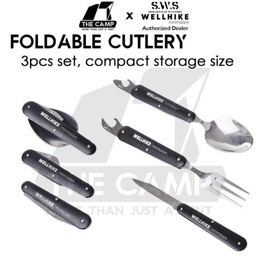 Wellhike SWS 3 in 1 Foldable Cutlery Set Fork Spoon Knife Bottle Opener Hiking Outdoor Camping Picnic
