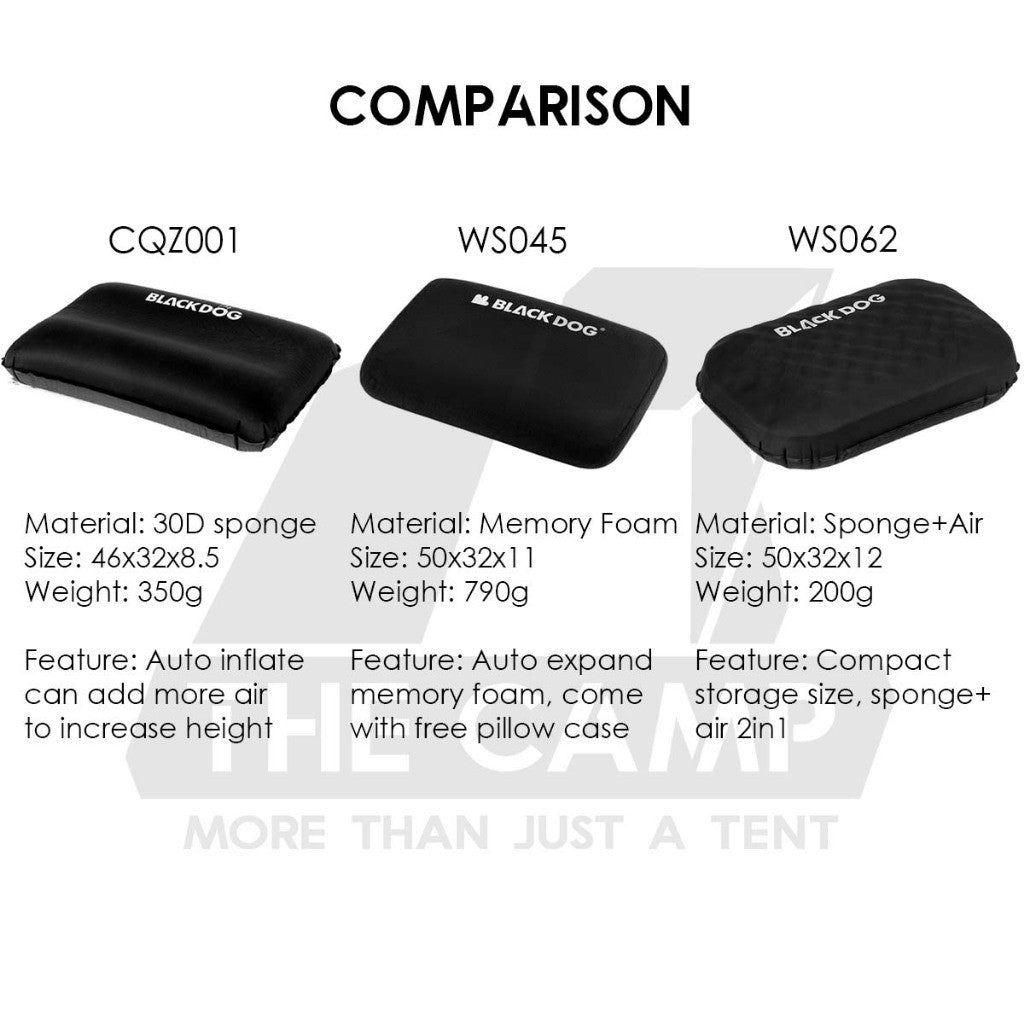 Blackdog Auto Inflation Sponge Memory Foam Pillow with Case Black for Bed Mattress Inflatable CBD2450WS045 BD-CQZ001
