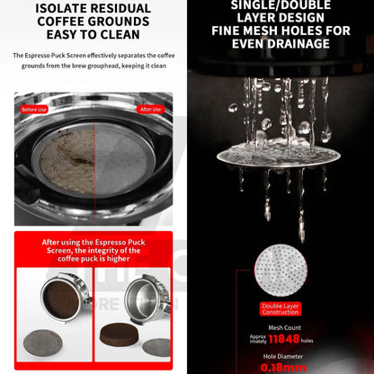 MHW-3BOMBER Paper Filter / Espresso Puck Screen Double Layer 58mm Metal Coffee Reusable Filter for Portafilter Basket
