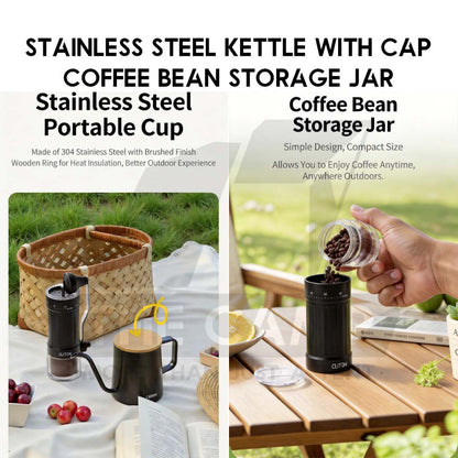Cliton Outdoor Pour Over Coffee Set 7pcs Gift Set Drip Coffee Maker Dripper Set Barista Grinder Kettle CL-CFS23