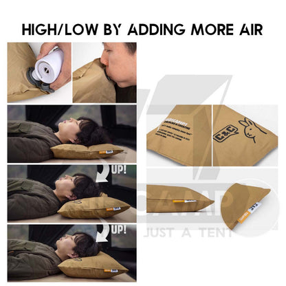 CC Goodnight Pillow 3D Sponge Auto Inflation with Case Dual Height Extra High Outdoor Camping Retro Vintage Style