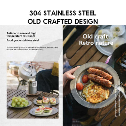 Naturehike Vintage Cup & Plate Retro Design Tableware Outdoor Camping Stainless Steel Mug Cawan Piring NH21SJ001