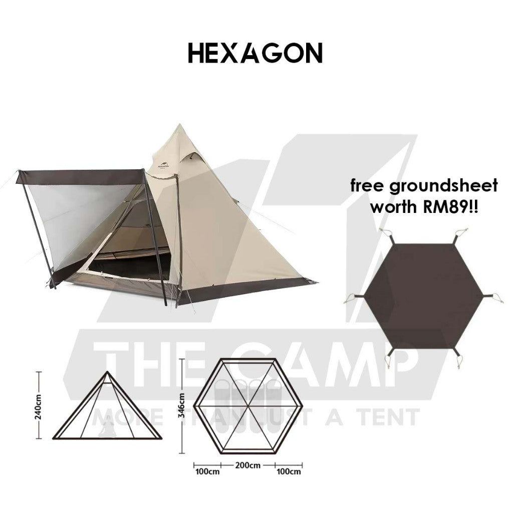 Naturehike Ranch Pyramid Teepee Tent Hexagon Octagon Outdoor Camping Free Groundsheet PU3000 Khemah NH20ZP013 NH20ZP014