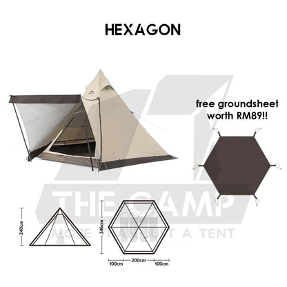 Naturehike Ranch Pyramid Teepee Tent Hexagon Octagon Outdoor Camping Free Groundsheet PU3000 Khemah NH20ZP013 NH20ZP014