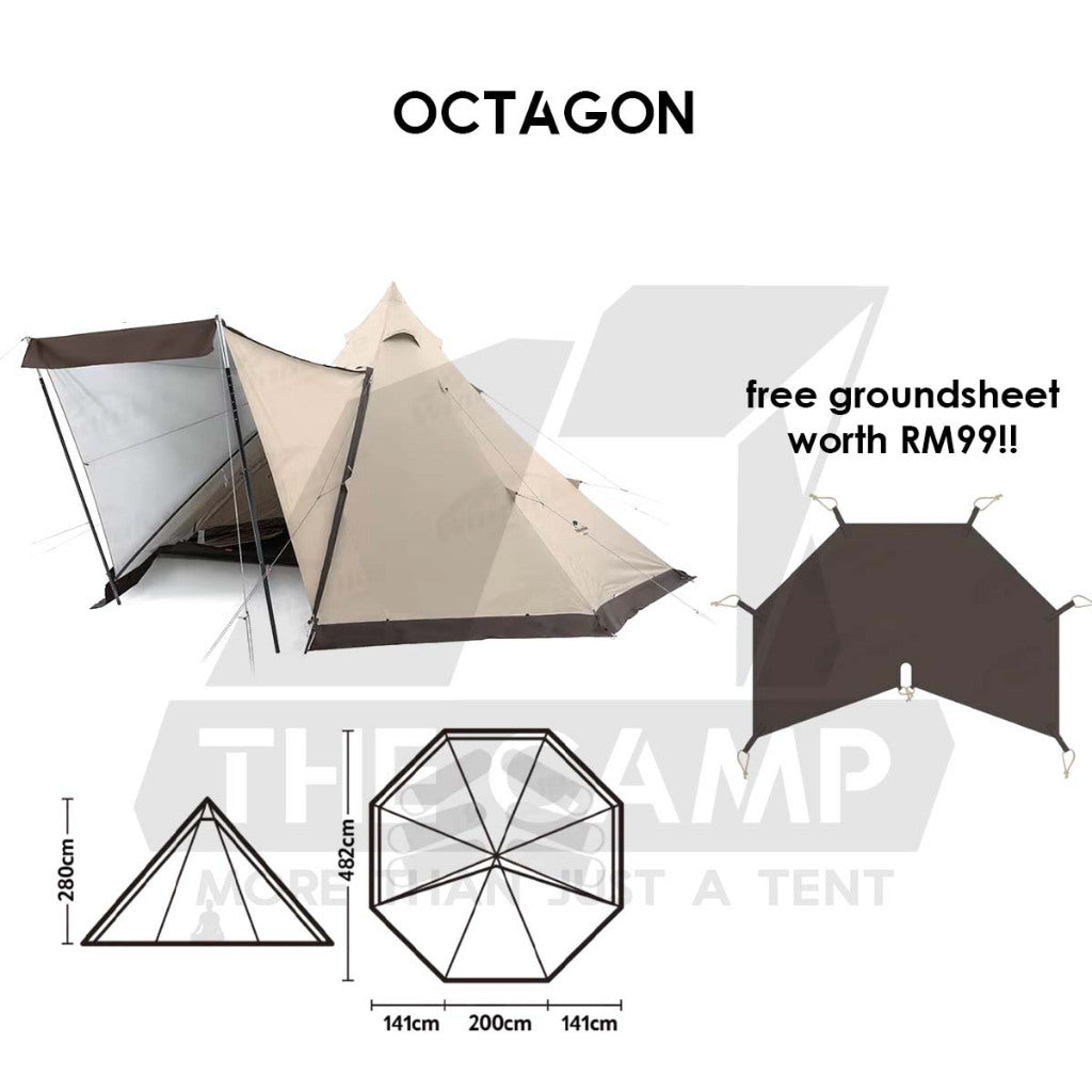 Naturehike Ranch Pyramid Teepee Tent Hexagon Octagon Outdoor Camping Free Groundsheet PU3000 Khemah NH20ZP013 NH20ZP014