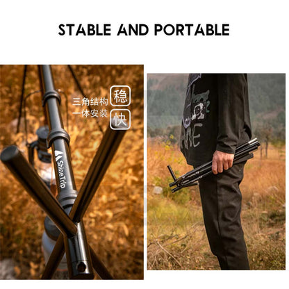 Shinetrip Outdoor Triangle Hanging Rack Aluminum Mesh Camping Hanger Tripod Shelf Stand Tableware Organizer