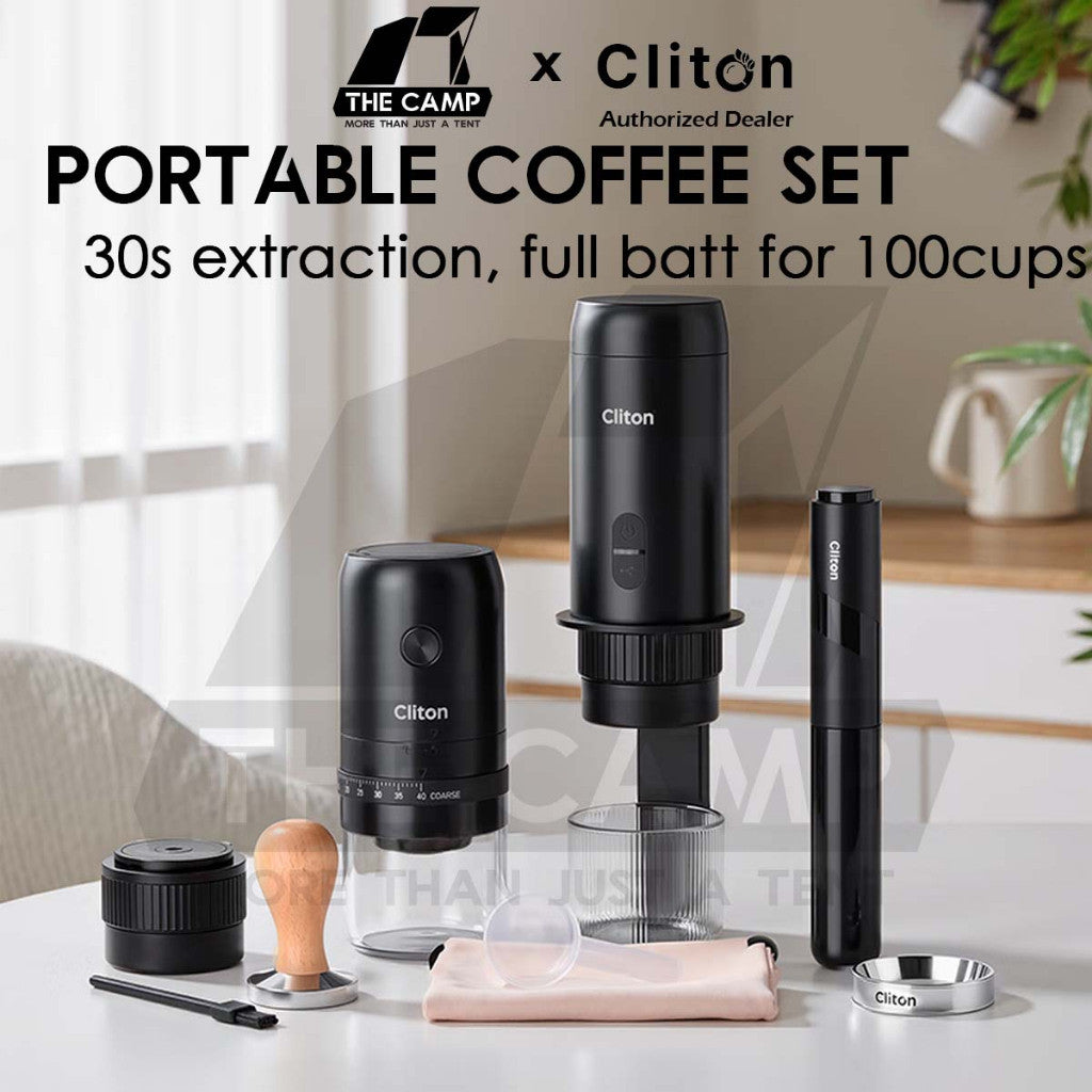 Cliton Espresso Coffee Maker Machine Set with Wood Stand Auto Grinder Capsule Ground Powder 2 in 1 20Bar