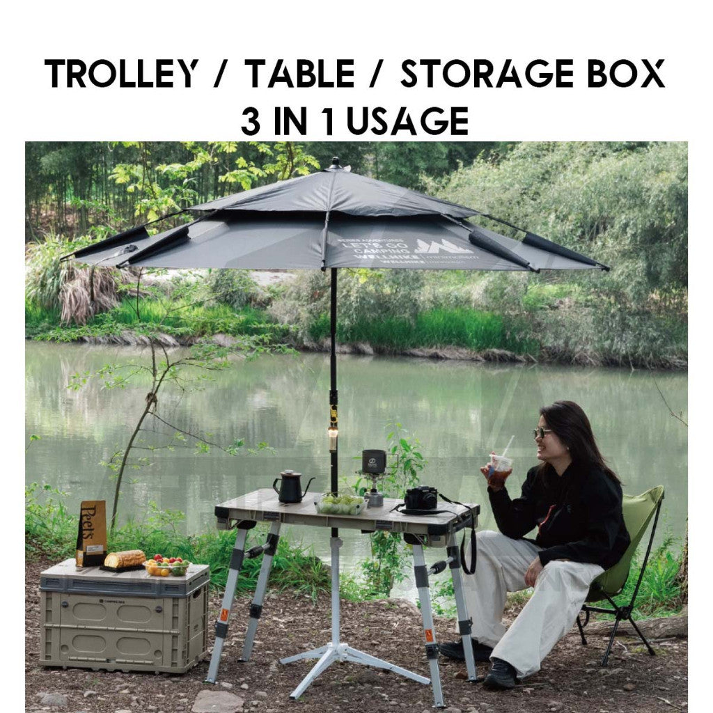 Camping Dog 3 in 1 Wagon Trolley Table Storage Box with Side Expansion 150kg Max Load Adjustable Table